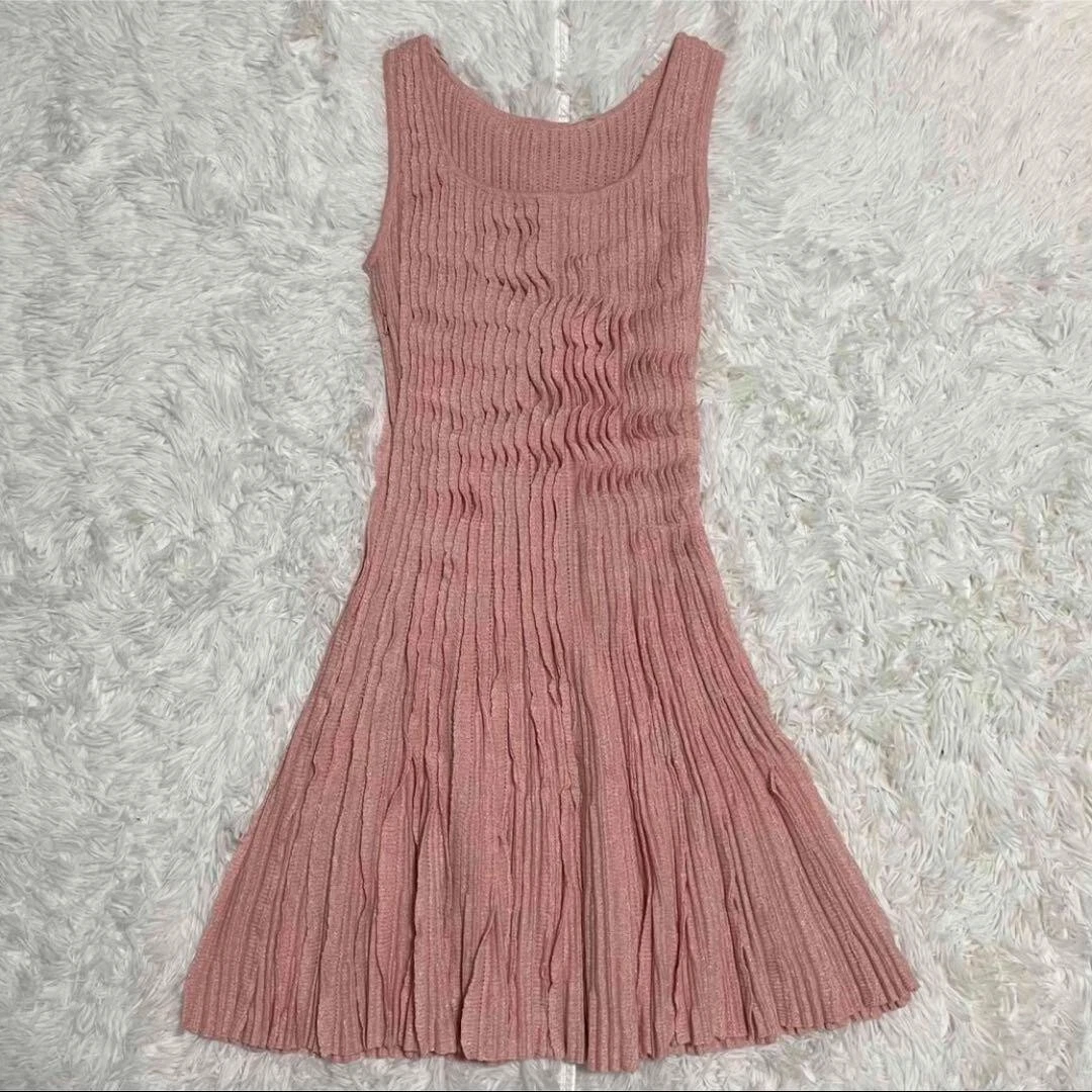 Abito CHANEL senza maniche in maglia Coco Mark taglia 34 rosa cashmere lino donna