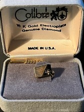 VINTAGE COLIBRI TIE PIN 18K GOLD ELECTROPLATE GENUINE DIAMOND IN BOX MADE IN USA
