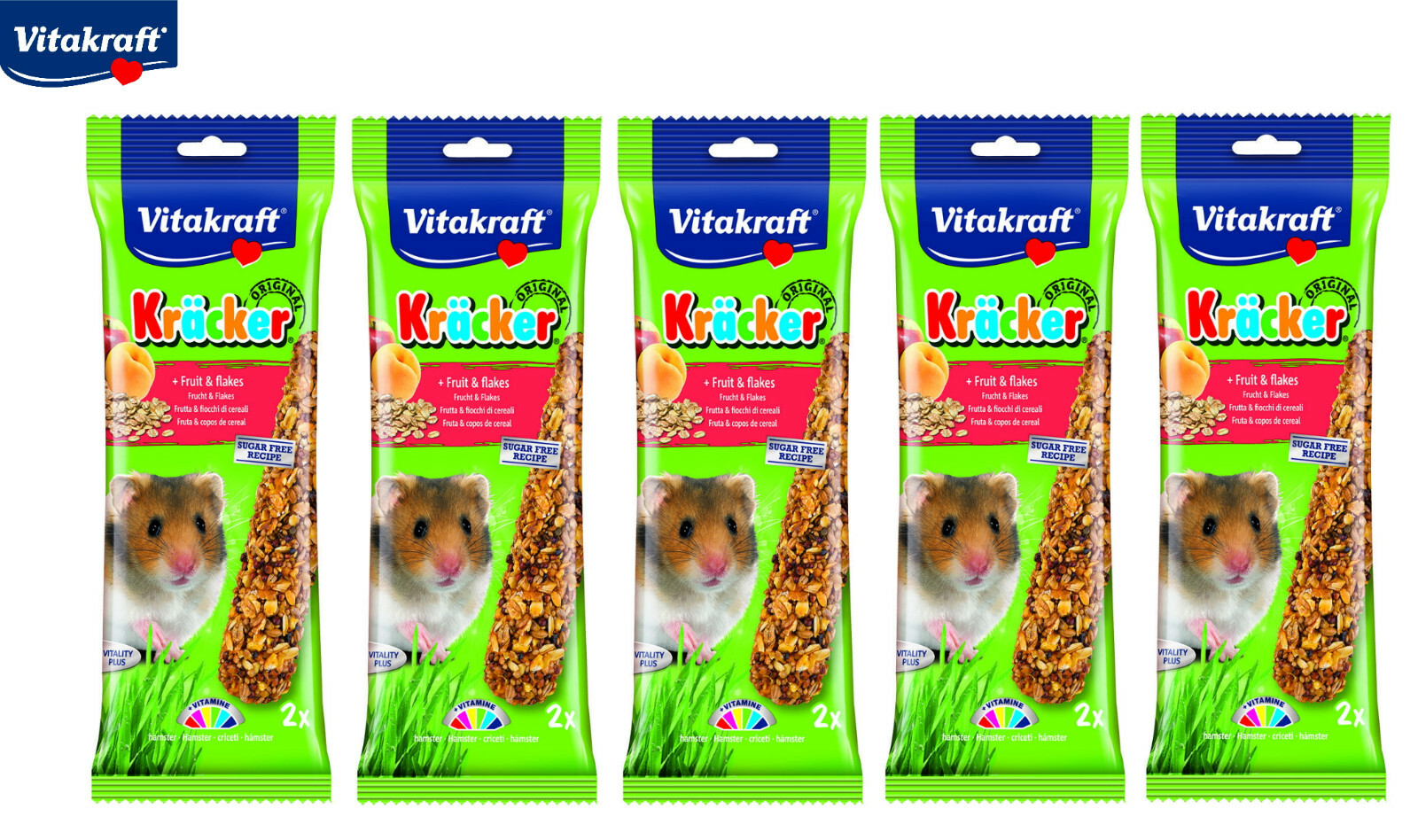 VITAKRAFT SMALL ANIMAL HAMSTER FRUIT & FLAKES HANGING CAGE TREAT STICK CASE OF 5