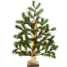 18IN Birch Pole Christmas Tree Wood Stand Included Pre-Lit LED Steady Lights