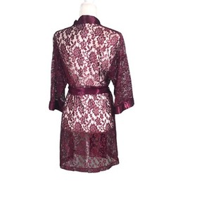 Intimate Affair Robe Womens Size M Ruby Lace Kimono Tie Robe Satin Trim Sexy
