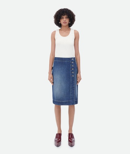 Neu mit Etikett $ 950 Bottega Veneta Medium gewaschener Denimrock 8 US (42 Euro) - Bild 8 von 12