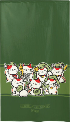 Noren Wandbehang Tür Vorhang Lucky Cat Maneki Neko Shichi-Fuku Neko Japan Grün