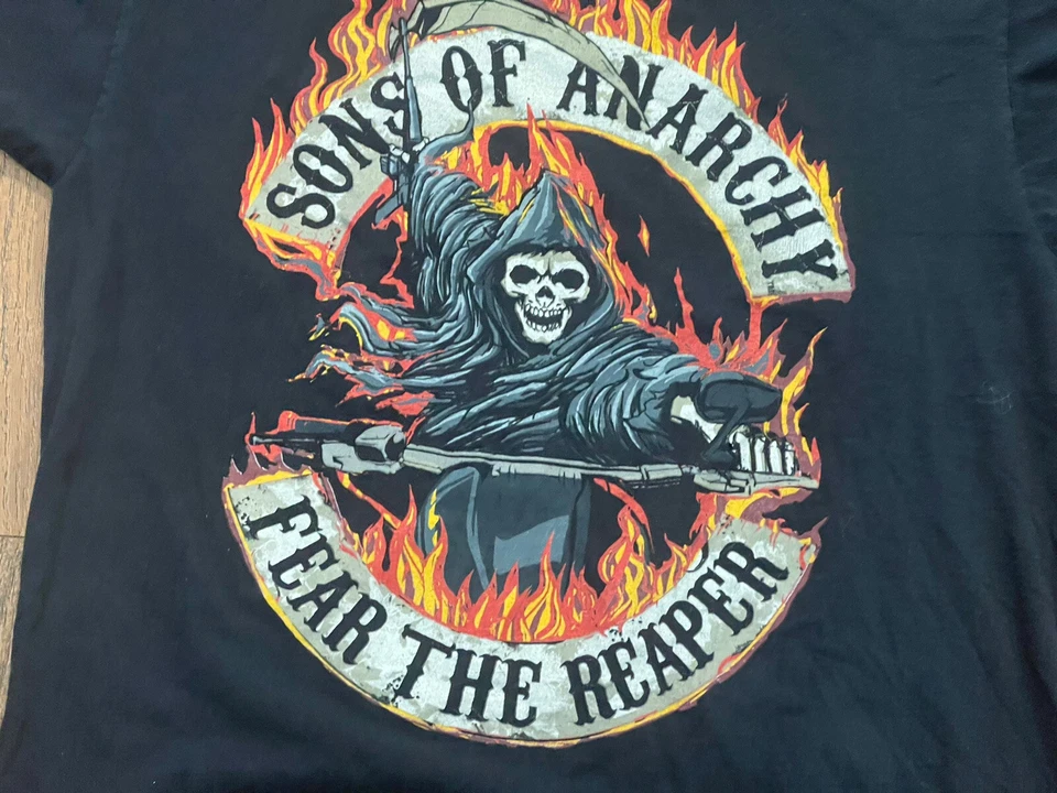 Sons of Anarchy Men's XL Road Gear T Shirt Skull Fear the Reaper Black S/S EUC - Image 3 of 4