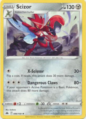 Pokemon Card - Crown Zenith 086/159 - SCIZOR (rare) - NM/Mint