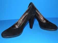 GASTONE LUCIOLI  BLACK /PLATINUM LEATHER PLATFORM PUMPS HEELS SHOES SIZE 38.5 /8