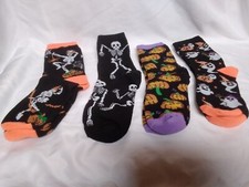 4 Pairs of Womens Halloween Goth Horror Socks - Pumpkin Ghost Skeleton Witch