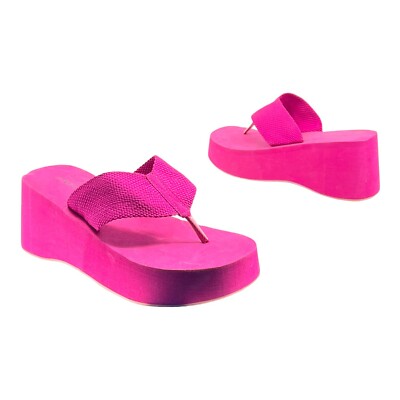 Vintage Y2K 00's COLIN STUART Womens 9 Thong Platform Wedge Sandals PINK NWOB