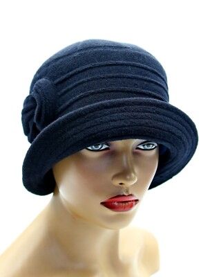 Women's Blue Cloche Hat – Wool Cashmere, Elegant 1920s Gatsby
