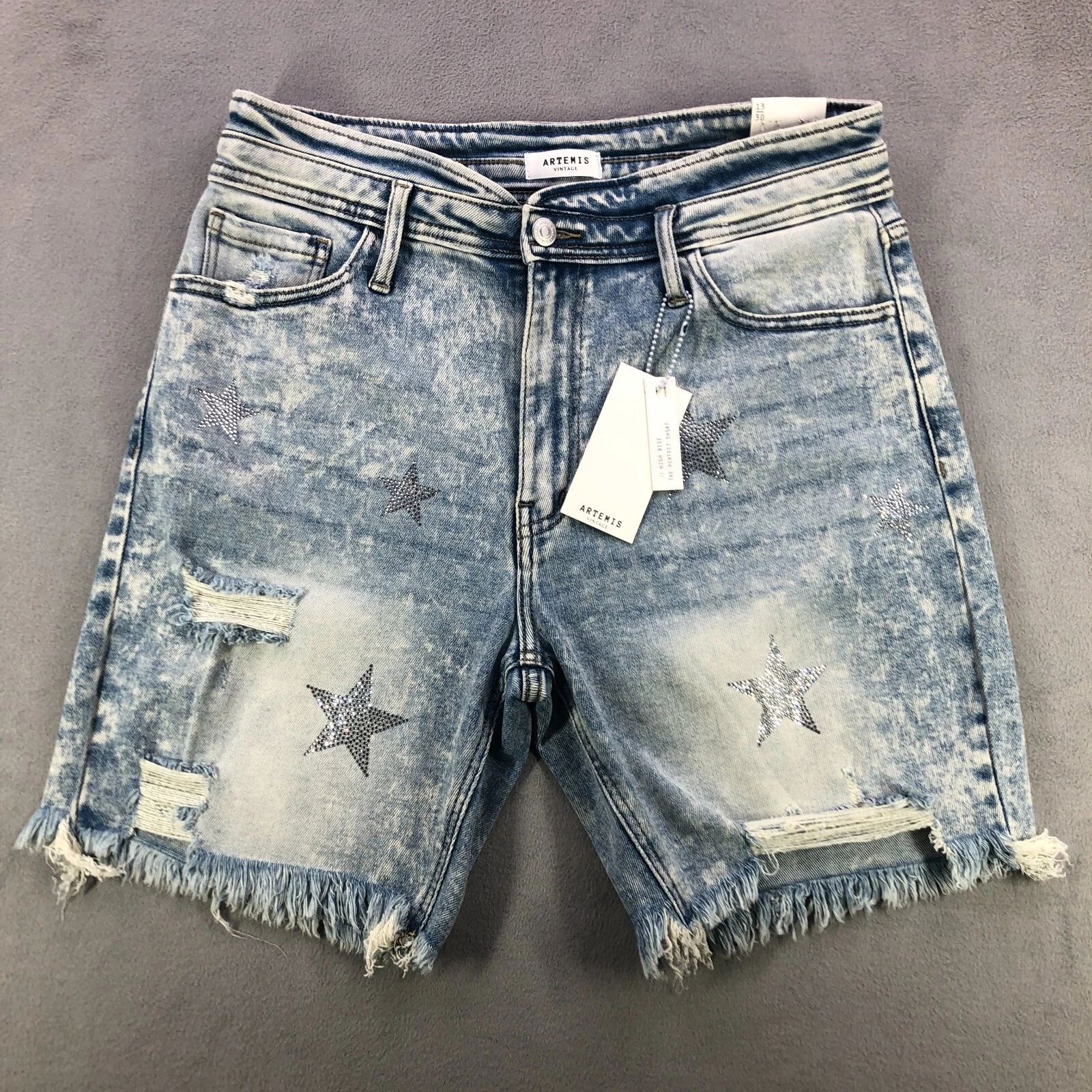 Artemis Vintage Shorts Womens 13/30 Blue Star Spangled Zia High Rise 7" Denim