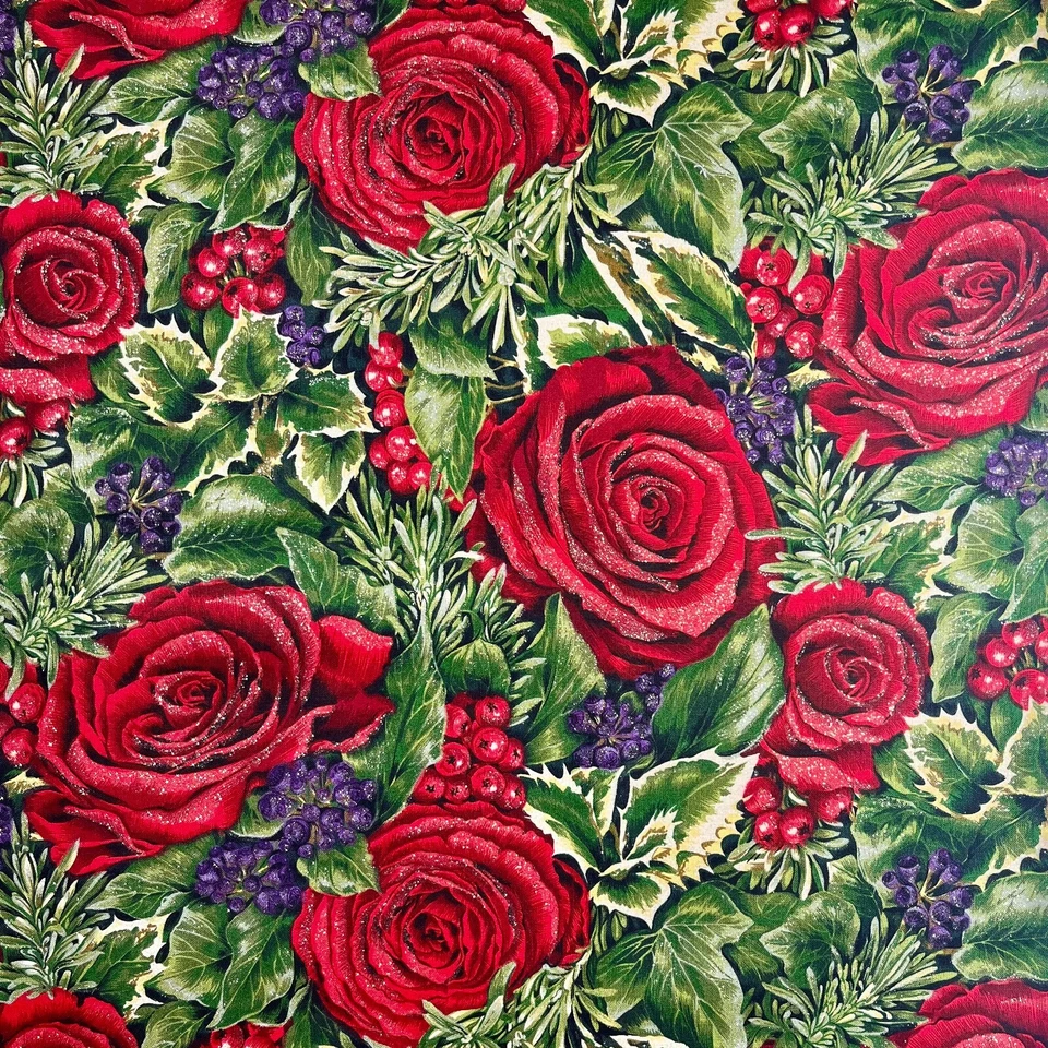 Classic Christmas fabric by Maggie and Sharon for Moda Roses Holly 1 YARD - Image 2 of 4