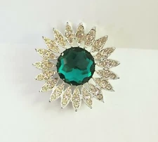 Vintage 1964 Sarah Coventry Emerald & Clear Rhinestone "Kathleen" Flower Brooch