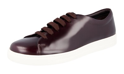PRADA Leder Sneaker - 4E2996 - Cordovan Bordeaux Weiss Downtown NEU -  9,5 43,5