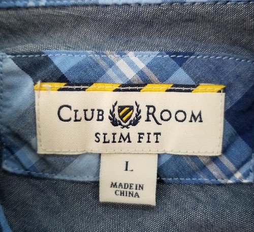 Club Room Button Up Shirt Men’s L Large Blue White Plaid Pocket Long Sleeve Slim - Picture 4 of 9