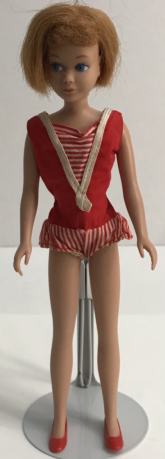 Vintage Barbie SKIPPER DOLL # 950 Red White Stripe SWIMSUIT & SHOES ONLY No Doll