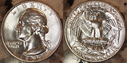 1955 D Washington Quarter 25C CHOICE BU LUSTER! 90% Silver