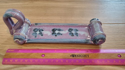 Handmade Bay Pottery Butter Sled Lifter Blue Purple Floral - Picture 7 of 7
