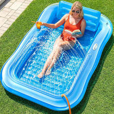 Inflatable Tanning Pool Lounger Float with Sprinkler, 77" X 48" XL Tanning Pool