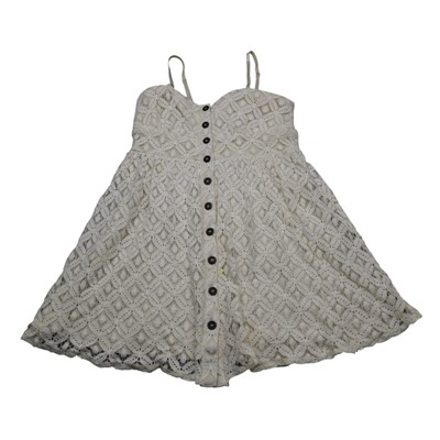 Three Pink Hearts Trixxi Dress Womens M Ivory Lace Fully Lined Mini Button Down