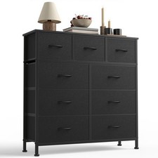 9-Drawer Fabric Dresser Storage Tower with Wood Top and Steel Frame, Organize...