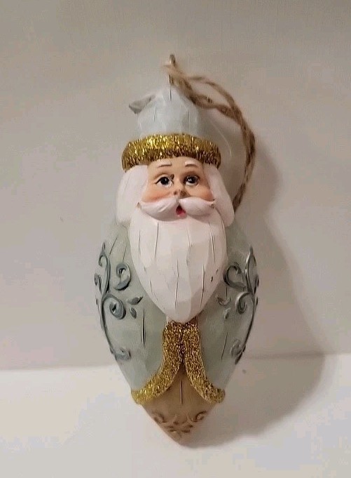 Vtg Santa Teardrop Resin Ornament Jim Shore Style Hand-Painted Glitter Trim