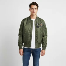 Lucky Brand Flying Tigers MA-1 Bomber Jacket Patches Olive Green Men's Size