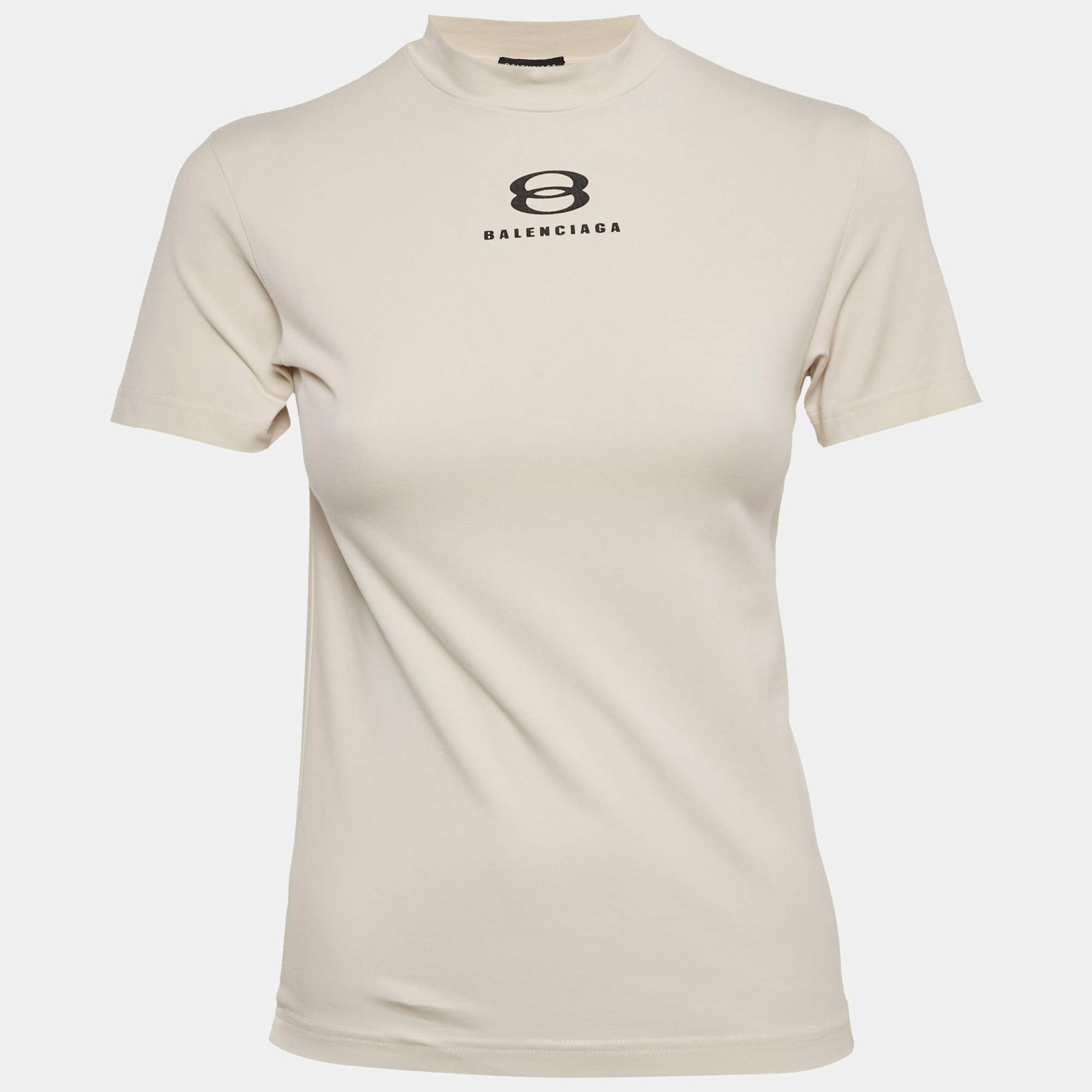 Balenciaga Beige Logo Print Jersey TShirt S