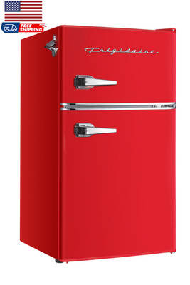 Retro 3.1 Cu Ft Two Door Compact Refrigerator with Freezer Red