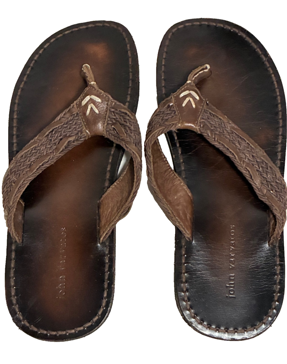 John Varvatos Shoes Size Men 9.5 Brown Leather Thong Sandals  display picture 2