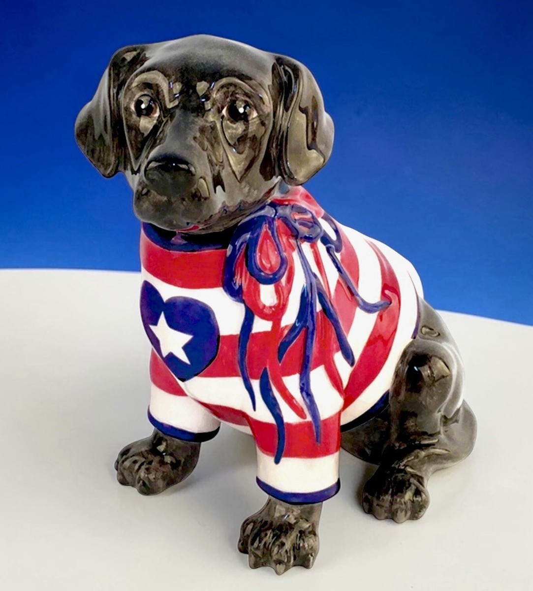 Blue Sky Clayworks Patriotic 7” Black Lab Puppy Dog July 4th NEW