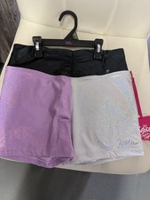Justice Girls XL 16-18 Colorblock Glitter Pull-On Shorts Purple Silver Black