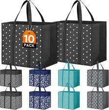 10 Pack Reusable Grocery Bags 35L Large Waterproof Tote Heavy Duty