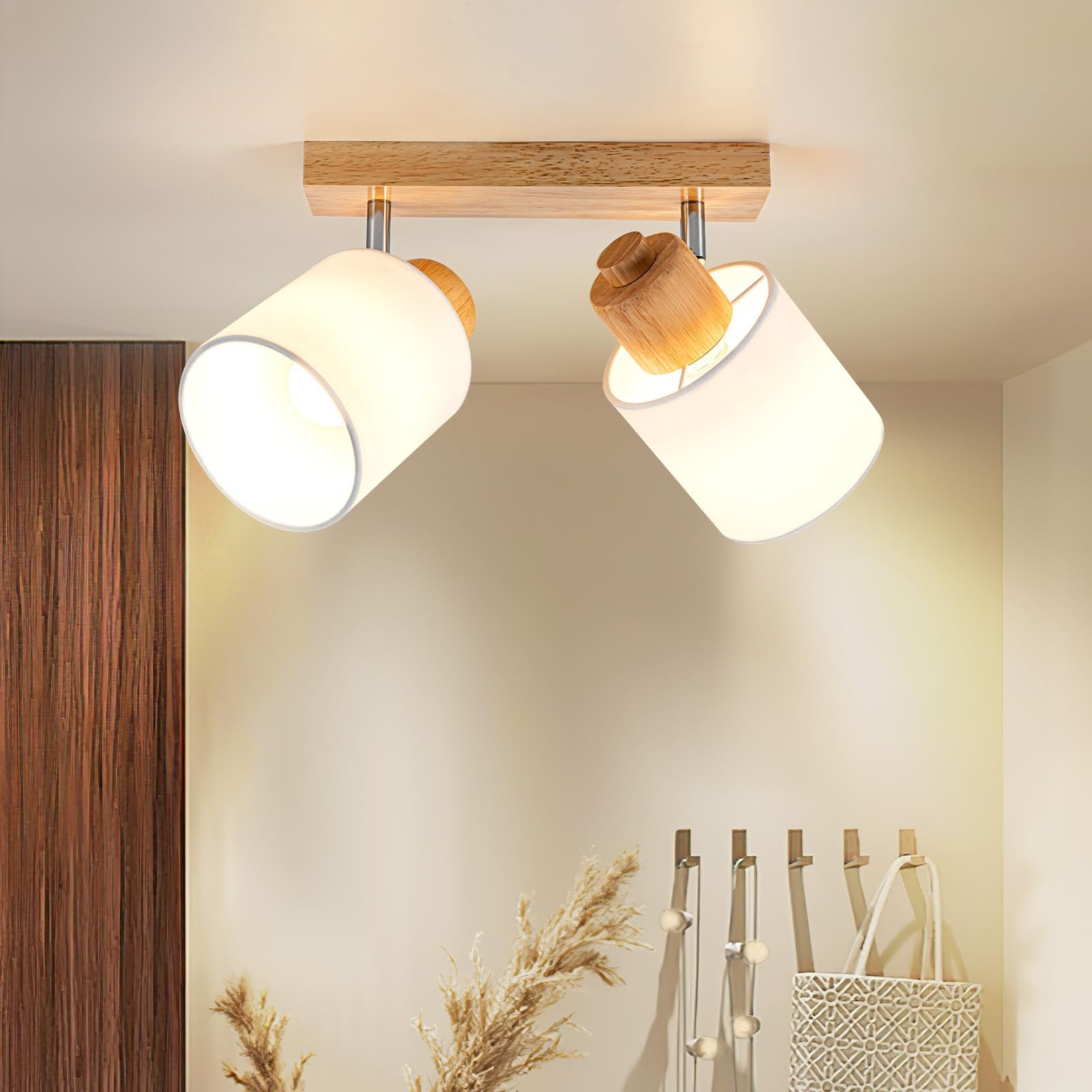 Éclairage de plafond haut de gamme en bois massif avec double spot orientable