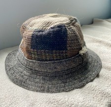 Orvis Mens Plaid Fedora Hat Lined - Gray Beig...