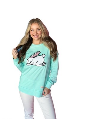 Women s Mint Easter Bunny Shirt Long Sleeve Rabbit Spring Graphic Top-AugustBleu