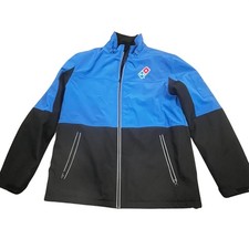 Dominos Pizza Gear Employee Jacket Mens Large Blue Black Softshell Work Uniform