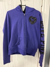 Vintage Victoria Secret Love Pink Hoodie Y2K Fur Lined Jacket L Purple