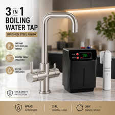 Tempo 3 In 1 Instant Hot Water Kitchen Tap Tank & Filter Brushed Steel