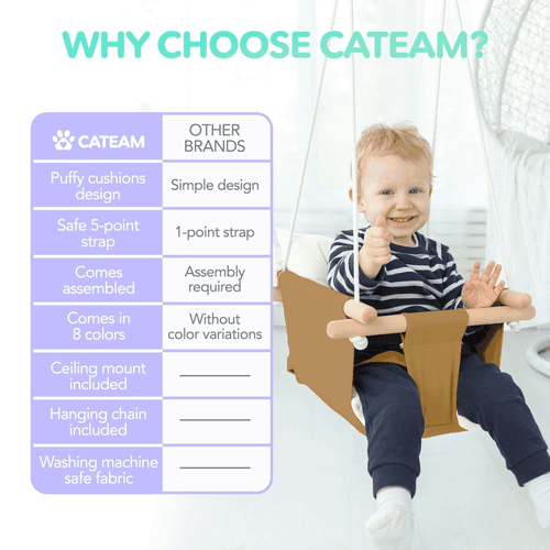 Ocker Canvas Babyschaukelstuhl Holz Hängesitz mit Sicherheitsgurt robust und - Bild 4 von 7