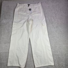 EILEEN FISHER Undyed Utility Cotton Wide Leg Cargo Pants Cream Size Medium NWT