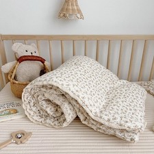 Beige Baby Blanket Flower Print Kid Quilt for Girls Boys Muslin Toddler Quilt...