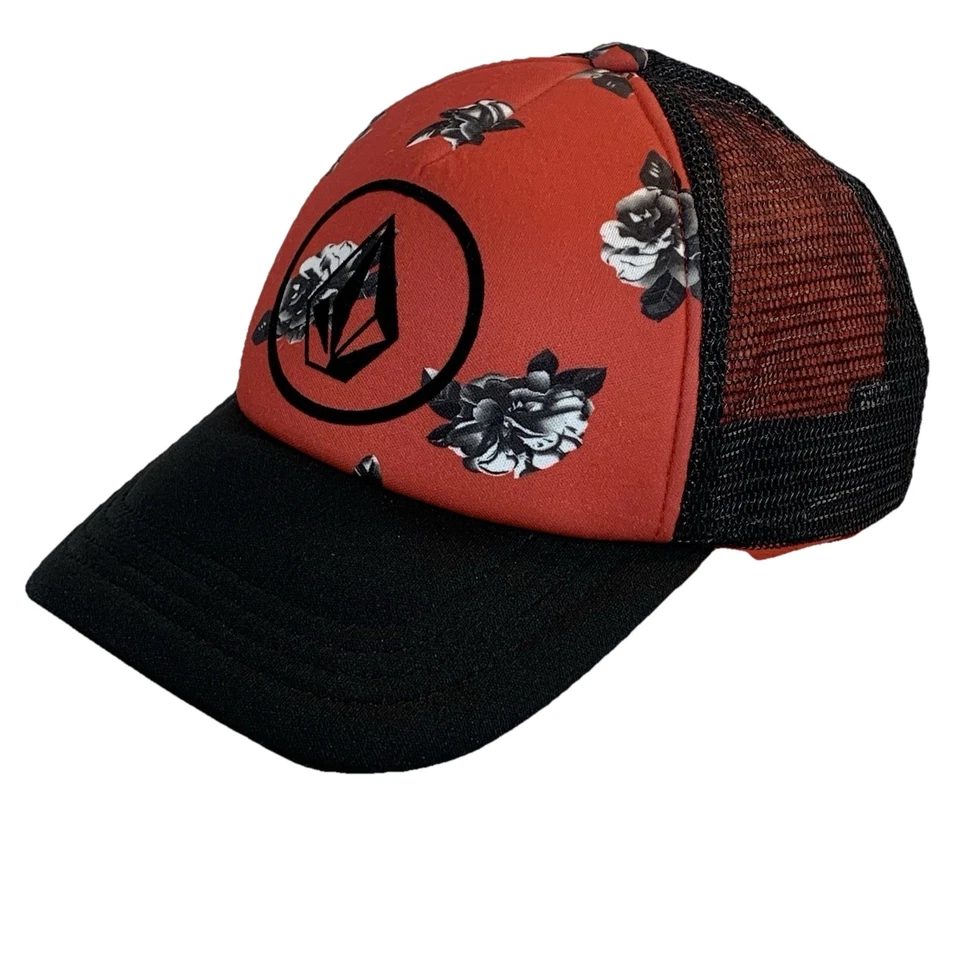 Volcom Hat Cap Snap Back Adult One Size Black Red Blue Floral Poly Trucker Mesh - Image 2 of 4