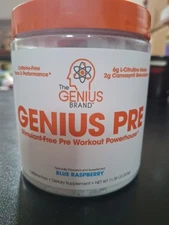 Genius Blue Rasberry Flavored Pre-Workout Powder. Stimulant Free. 