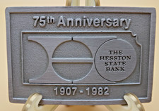 Vintage Belt Buckle Hesston State Bank 75th Anniversary Kansas 1982