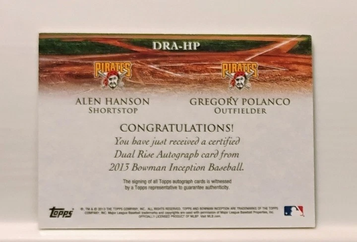 Autógrafos Gregory Polanco/Alen Hansen Rookie Dual Rise - 2013 Bowman Inception Foto 2 de 2