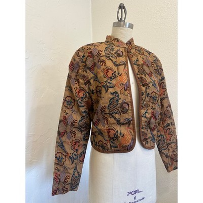 Passports Vintage Women s Large Quilted Floral Tapestry Jacket Cropped Boho