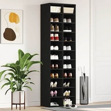 Black Oak Shoe Cabinet Tall Storage Unit Engineered Wood - 54x34x183cm