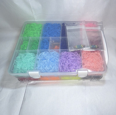 Rainbow Loom Rubber Band Bracelet Kit w/ Organizer Case, Blue Loom Tool, 2 Bags