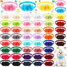 Huhumy 50 Pcs Dog Collar Flowers Bulk Assorted Color Pet Three Flower Collars
