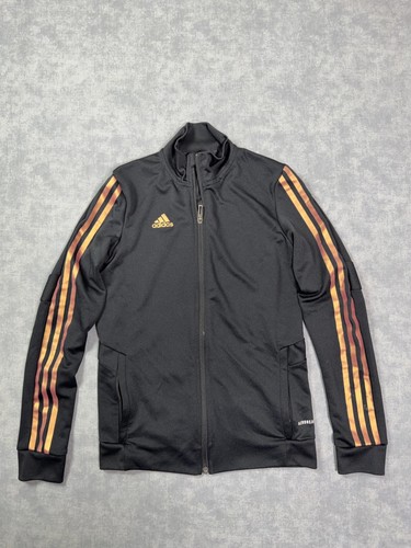 Adidas Track Jacket Youth XS Black Full Zip 3 Stripe Aeroready Athletic Logo